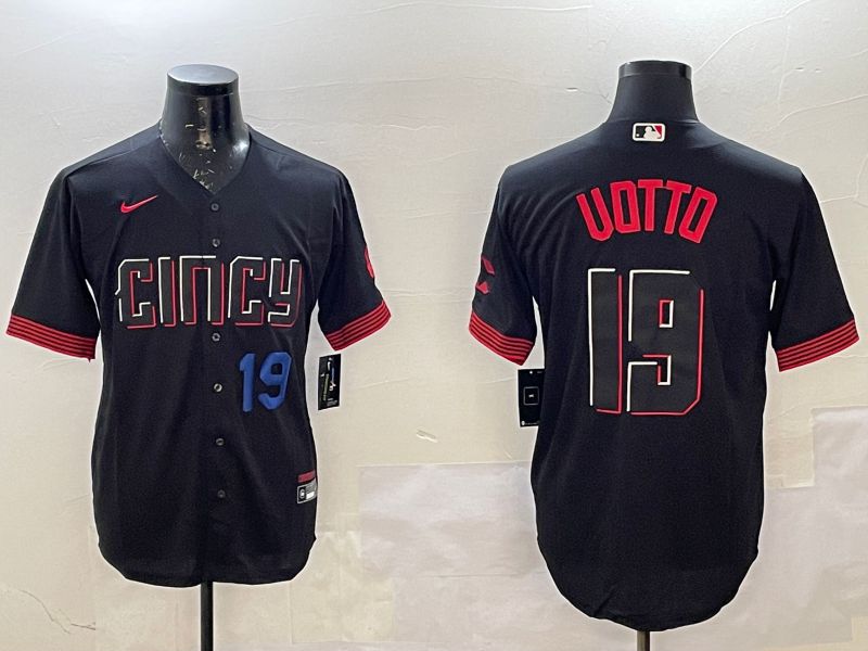 Men Cincinnati Reds #19 Uotto Black City Edition Game Nike 2025 MLB Jersey style 2